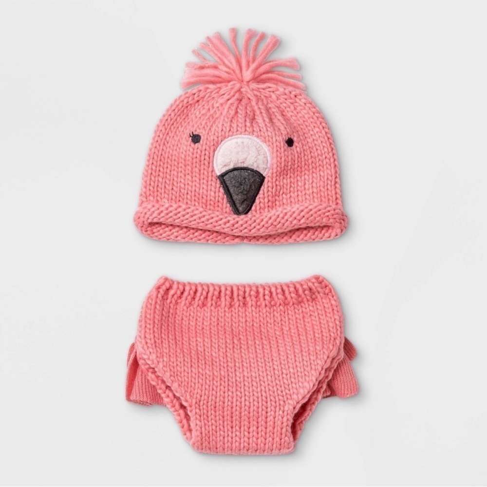 NEW Cloud Island Flamingo Sweater Knit Hat Diaper
cover Pink Newborn Photo Shoot